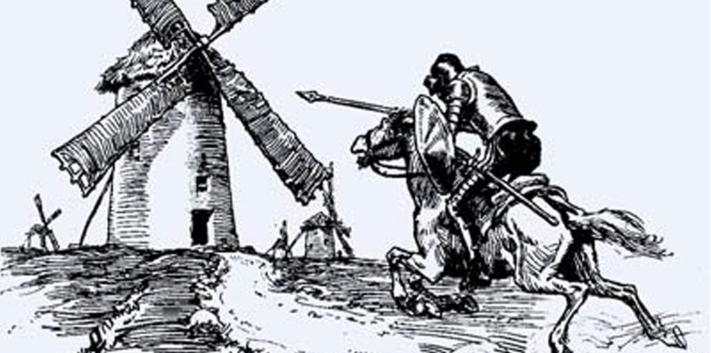 Don Quijote y los molinos de viento, de Miguel de Cervantes, por Antonio&nbsp;Cruzans